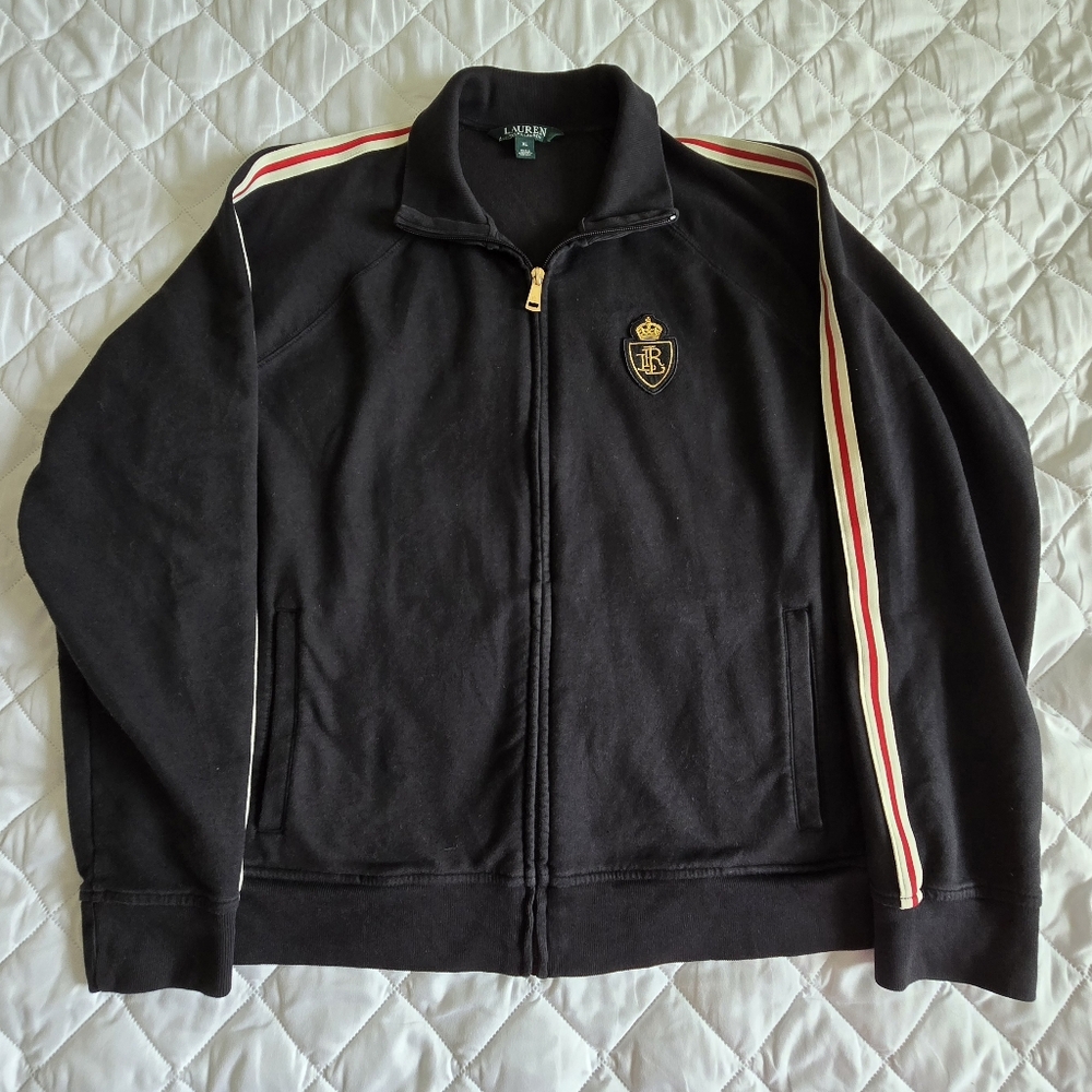 Lauren Ralph Lauren Full Zip Cotton/Polyester Jacket With Stripe Sleeve Size XL